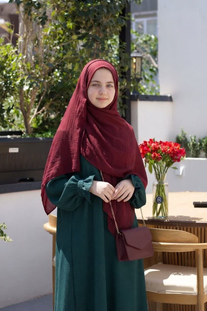 مانتو عبایی نوجوان حسنا صوفیا شانتون سبز کله غازی