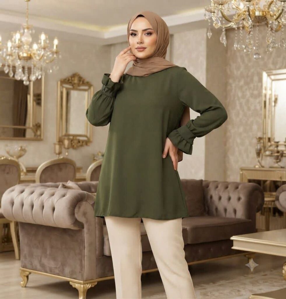 شومیز مانتویی حسنا الیزه سبز زیتونی