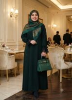 مانتو عبایی ملکا الیزه سبز زمردی آستین کش