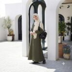 مانتو عبایی نوجوان حانا صوفیا شانتون سبز زیتونی - تصویر 3