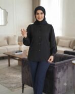 شومیز مانتویی یکتا الیزه مشکی ساده
