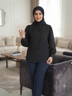 شومیز مانتویی یکتا الیزه مشکی ساده