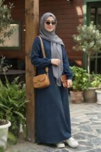 مانتو عبایی نوجوان حانا صوفیا شانتون سورمه ای